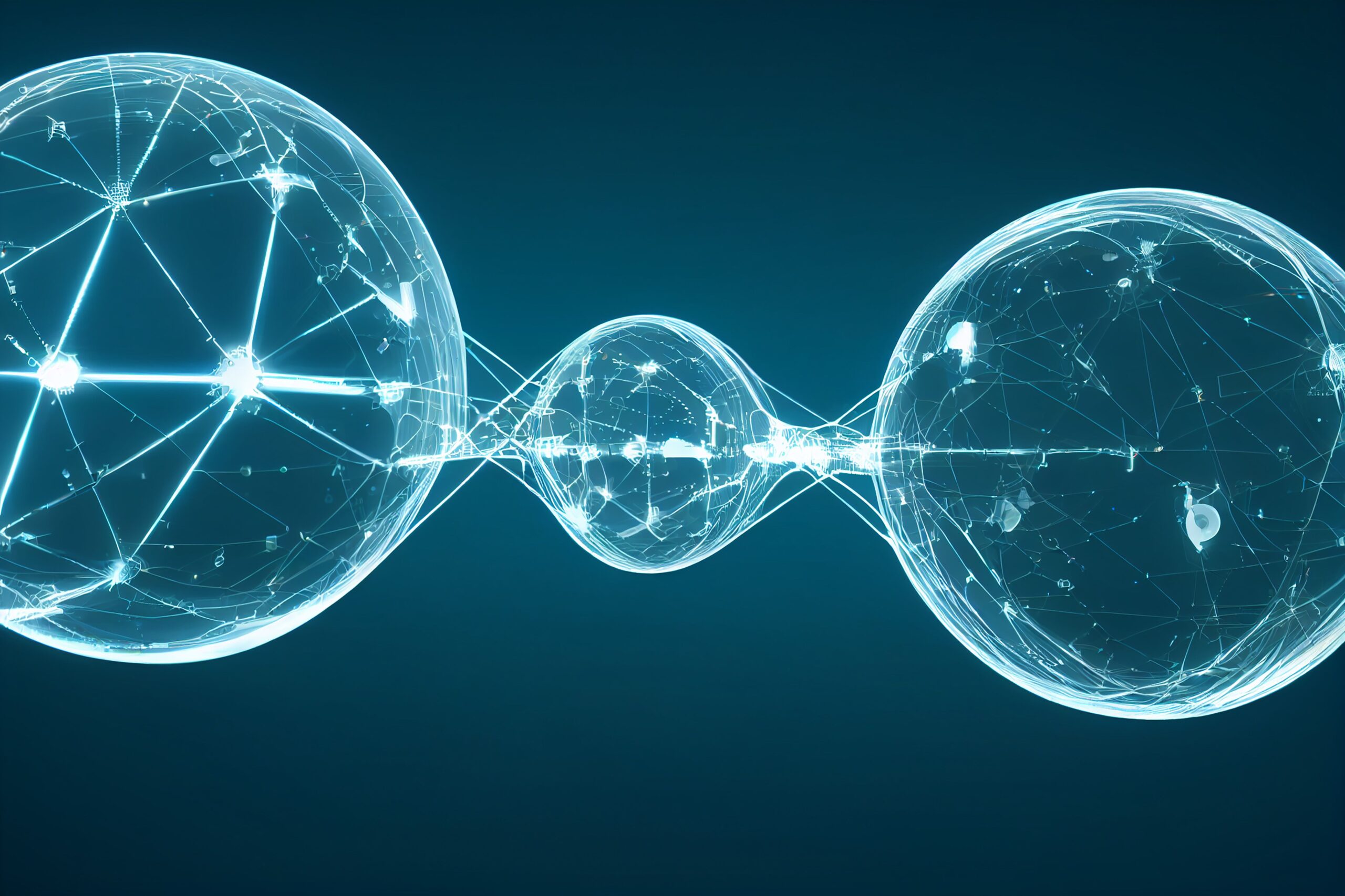 Interconnected glowing network nodes representing AI agents influencing B2B purchasing decisions